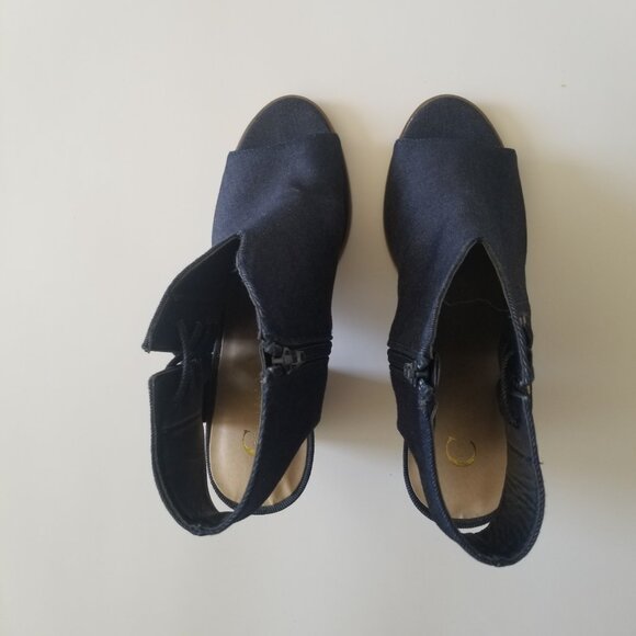 C est  1946 Blue Denim Lace Up Peep Toe Block Heels size 9 - Picture 2 of 4